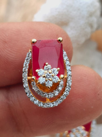Red Stone American Diamond Designer Studs