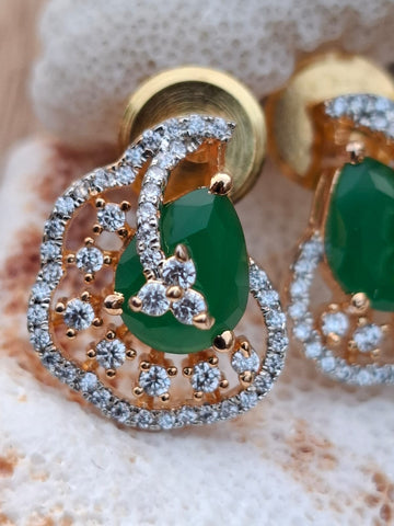 Green Stone American Diamond Designer Studs