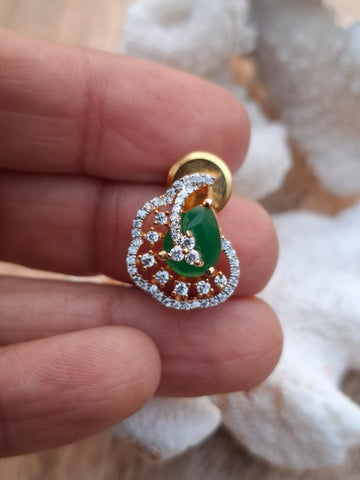 Green Stone American Diamond Designer Studs