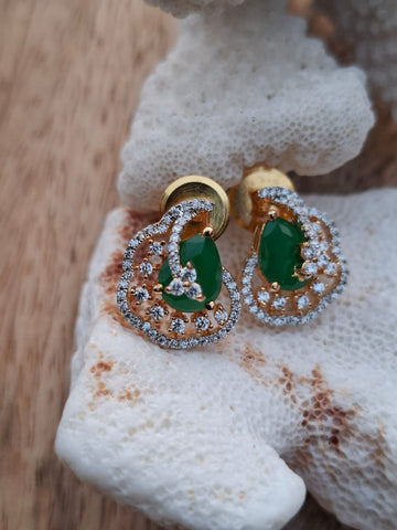 Green Stone American Diamond Designer Studs