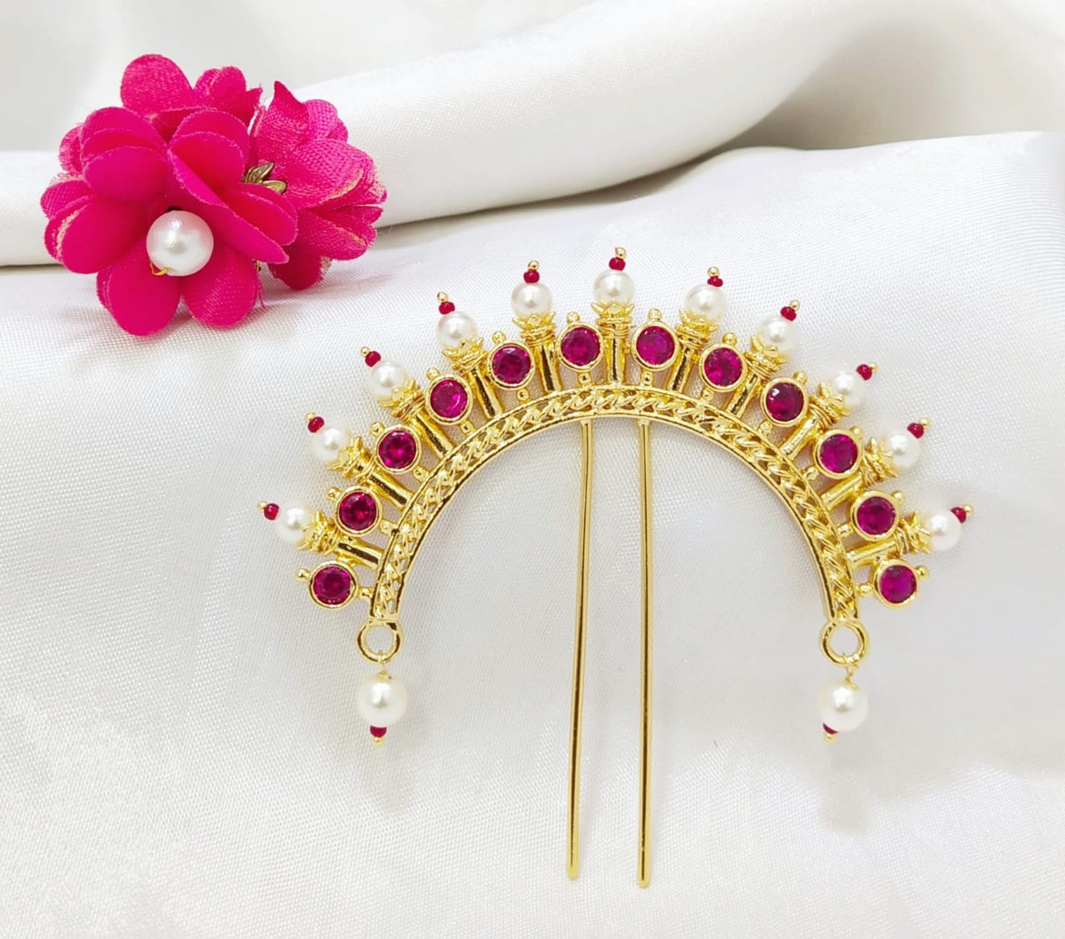 Red AD Pearl Peshwai Hair Accessory