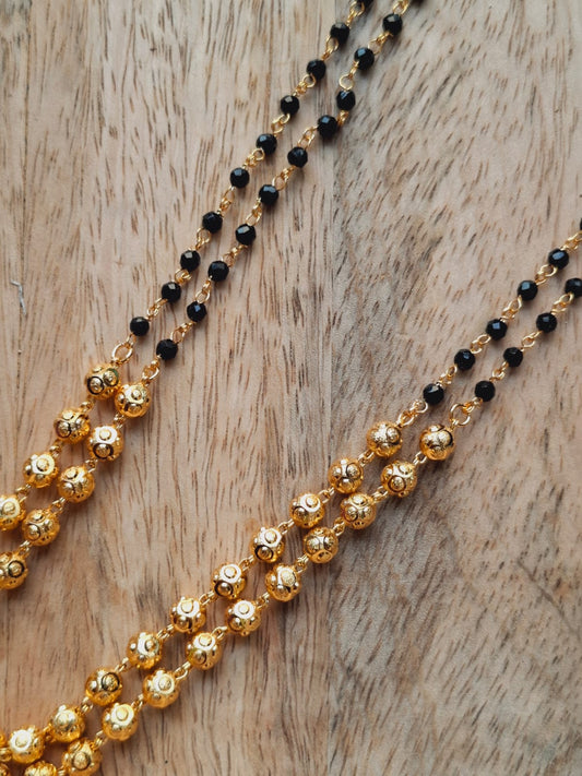 Elegant Golden Bead Two Lyre Mangalsutra