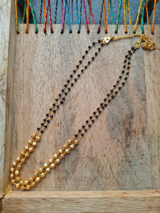 Elegant Golden Bead Two Lyre Mangalsutra