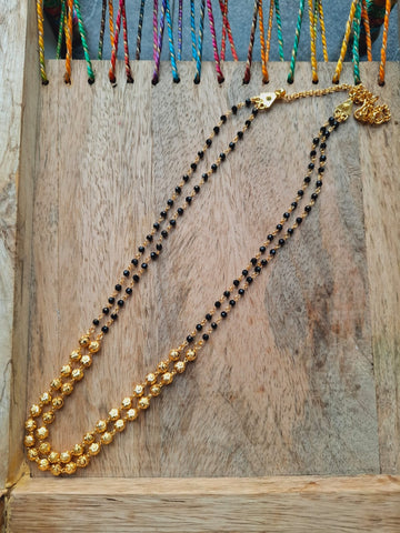 Elegant Golden Bead Two Lyre Mangalsutra