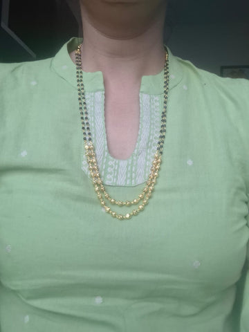 Elegant Golden Bead Two Lyre Mangalsutra