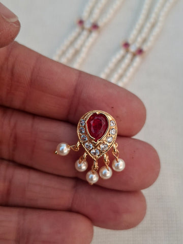 Two Peacock Pendant Badam Tanmani 3 Line Haar