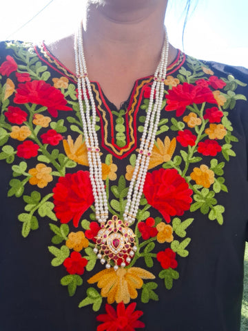 Two Peacock Pendant Badam Tanmani 3 Line Haar