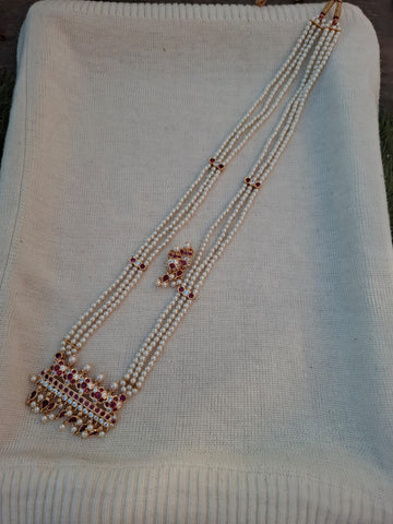 Designer Five Flower Square Pendant Long Tanmani 3 Line Haar