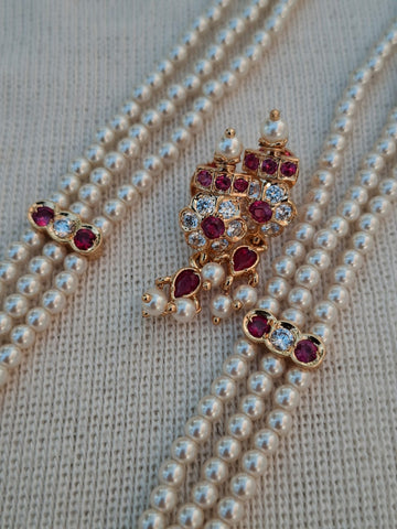 Designer Five Flower Square Pendant Long Tanmani 3 Line Haar