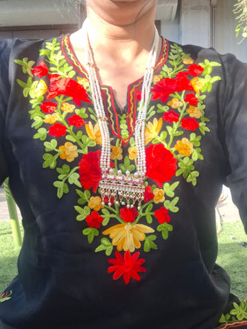 Designer Five Flower Square Pendant Long Tanmani 3 Line Haar