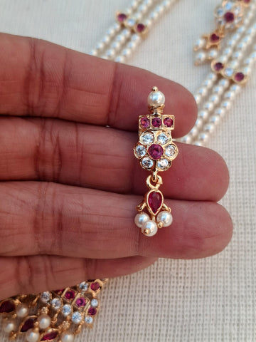 Designer Five Flower Square Pendant Long Tanmani 3 Line Haar