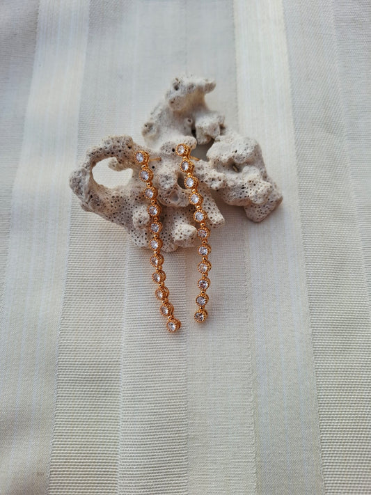 Fine Quality American Diamond Designer Long Earrings Round Golden