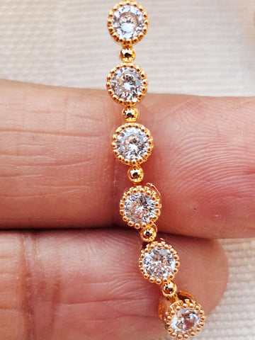 Fine Quality American Diamond Designer Long Earrings Round Golden