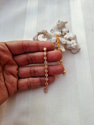 Fine Quality American Diamond Designer Long Earrings Round Golden