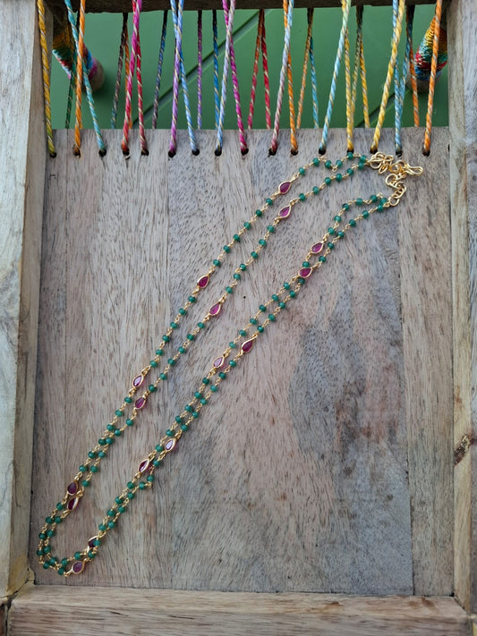 2 Layer Light Green Beads Red Stone Chain