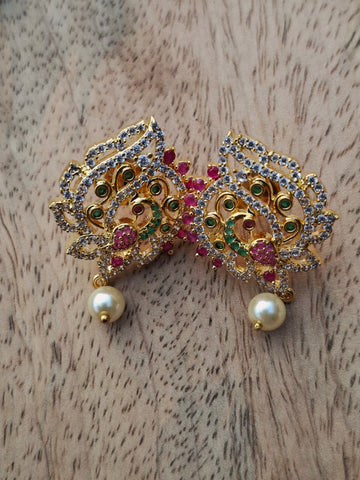 Designer American Diamond Pendant Rice Pearls Necklace