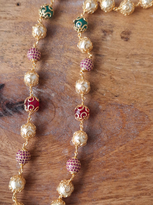 Designer Pear Mala With Multicolor and Stone Beads 20 Inch