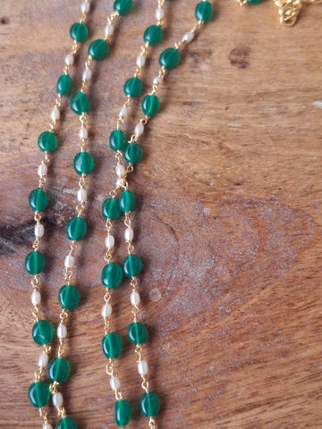 2 Layer Light Green Beads Rice Pearls Chain