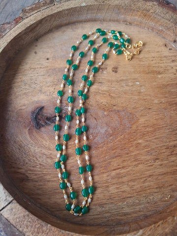 2 Layer Light Green Beads Rice Pearls Chain