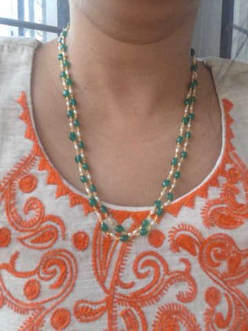 2 Layer Light Green Beads Rice Pearls Chain