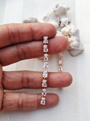 Fine Quality American Diamond Designer Long Earrings Square Golden