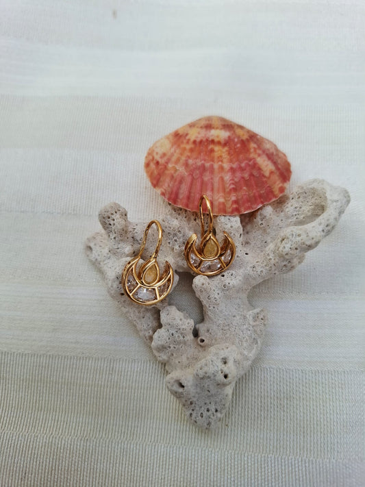 Light Yellow Kundan Danglers