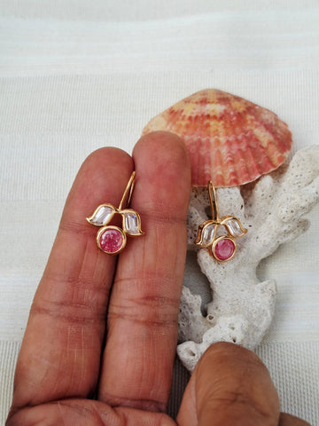 Dark Pink Kundan Danglers