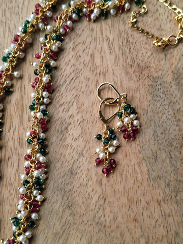 Multicoloured Crystal Pearls Gajra Necklace