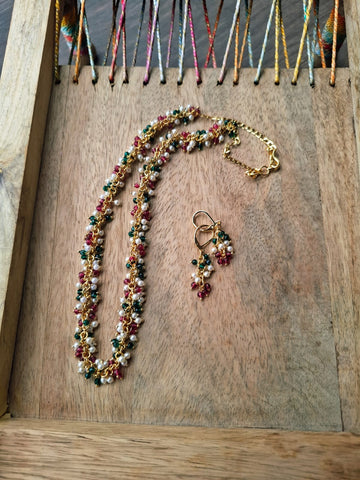 Multicoloured Crystal Pearls Gajra Necklace