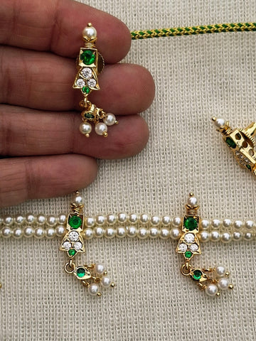 3 Patti Small Cute Three White Stone Green Chinchpeti