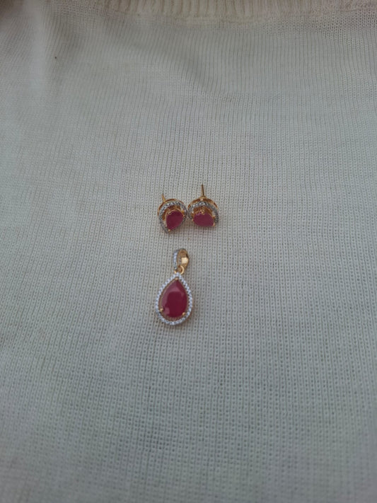 Simple and Elegant Red Drop Pendant Set