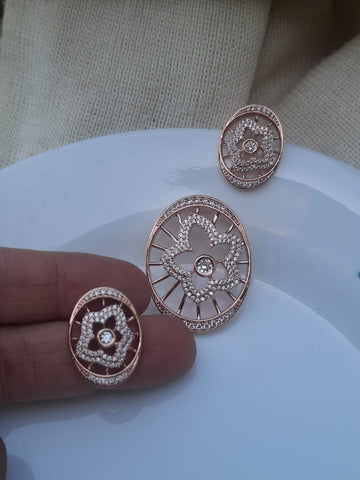 Rose Gold Plated American Diamond High Quality Flower Pendant Set