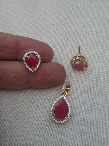 Simple and Elegant Red Drop Pendant Set