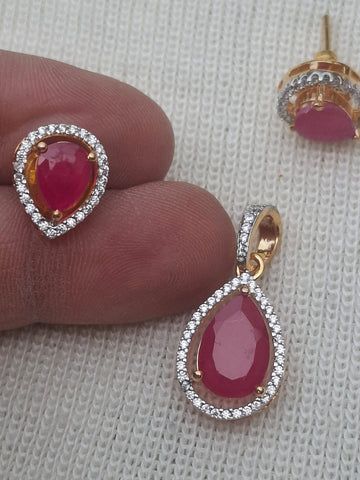 Simple and Elegant Red Drop Pendant Set