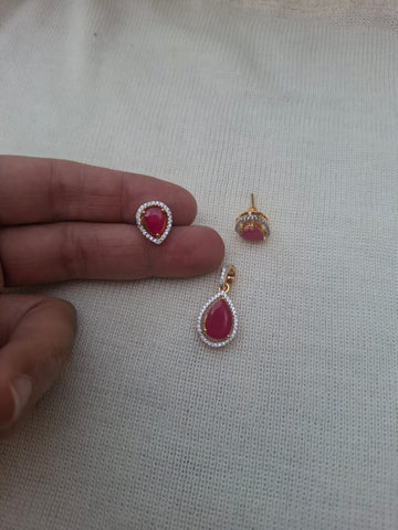 Simple and Elegant Red Drop Pendant Set