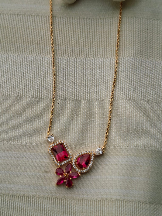 Designer Red Stone American Diamond Necklace Set