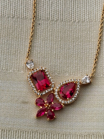 Designer Red Stone American Diamond Necklace Set