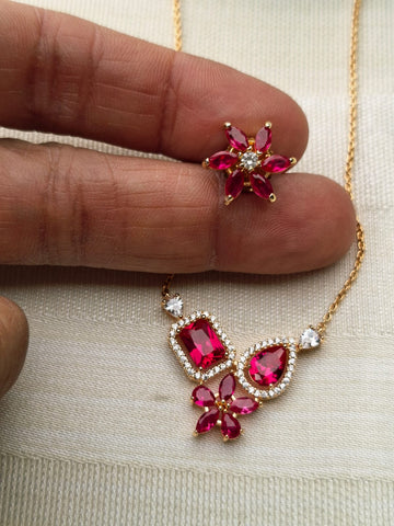 Designer Red Stone American Diamond Necklace Set
