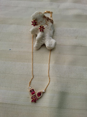 Designer Red Stone American Diamond Necklace Set
