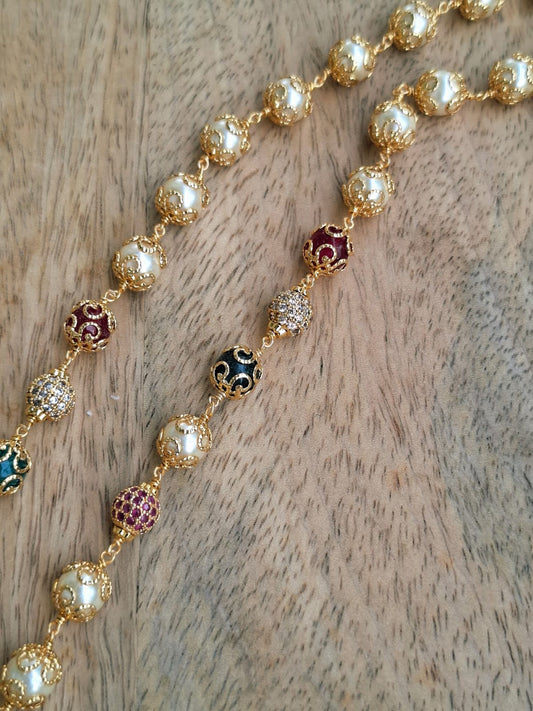 Designer Pear Mala With Multicolor and Stone Beads 18 Inch