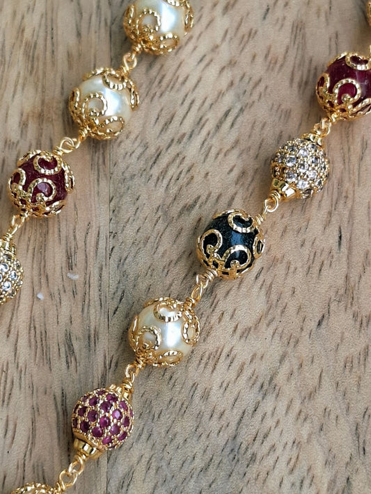 Designer Pear Mala With Multicolor and Stone Beads 18 Inch