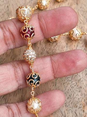 Designer Pear Mala With Multicolor and Stone Beads 18 Inch