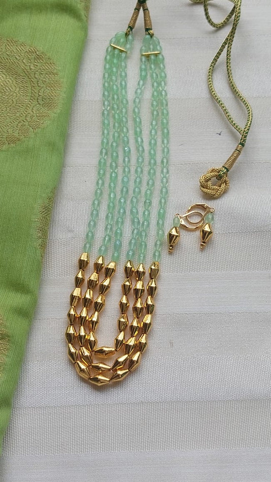 Light Green Stone Dholki Bead Necklace Set