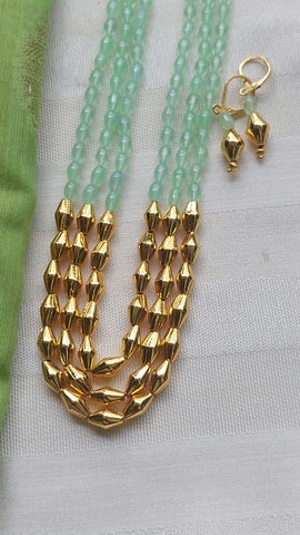 Light Green Stone Dholki Bead Necklace Set