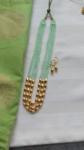 Light Green Stone Dholki Bead Necklace Set