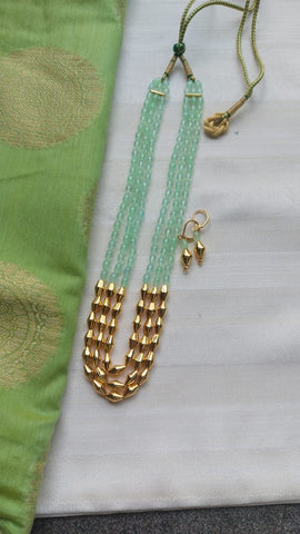 Light Green Stone Dholki Bead Necklace Set