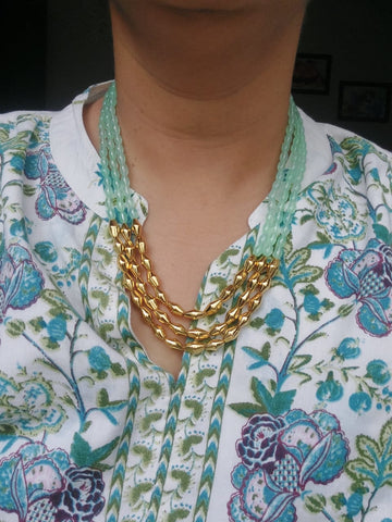 Light Green Stone Dholki Bead Necklace Set