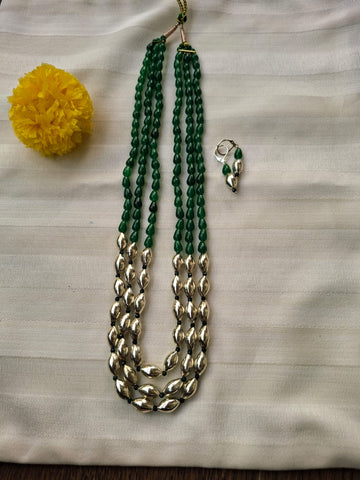 Green Bead and Dholki Bead Three Lyre Set