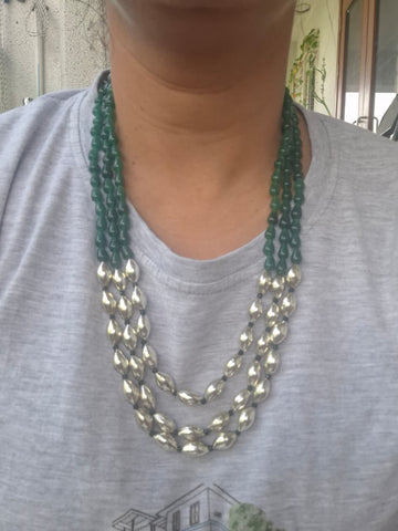 Green Bead and Dholki Bead Three Lyre Set