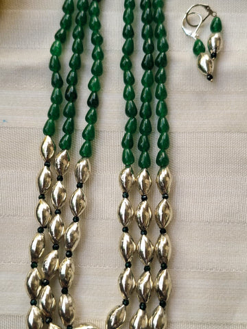 Green Bead and Dholki Bead Three Lyre Set